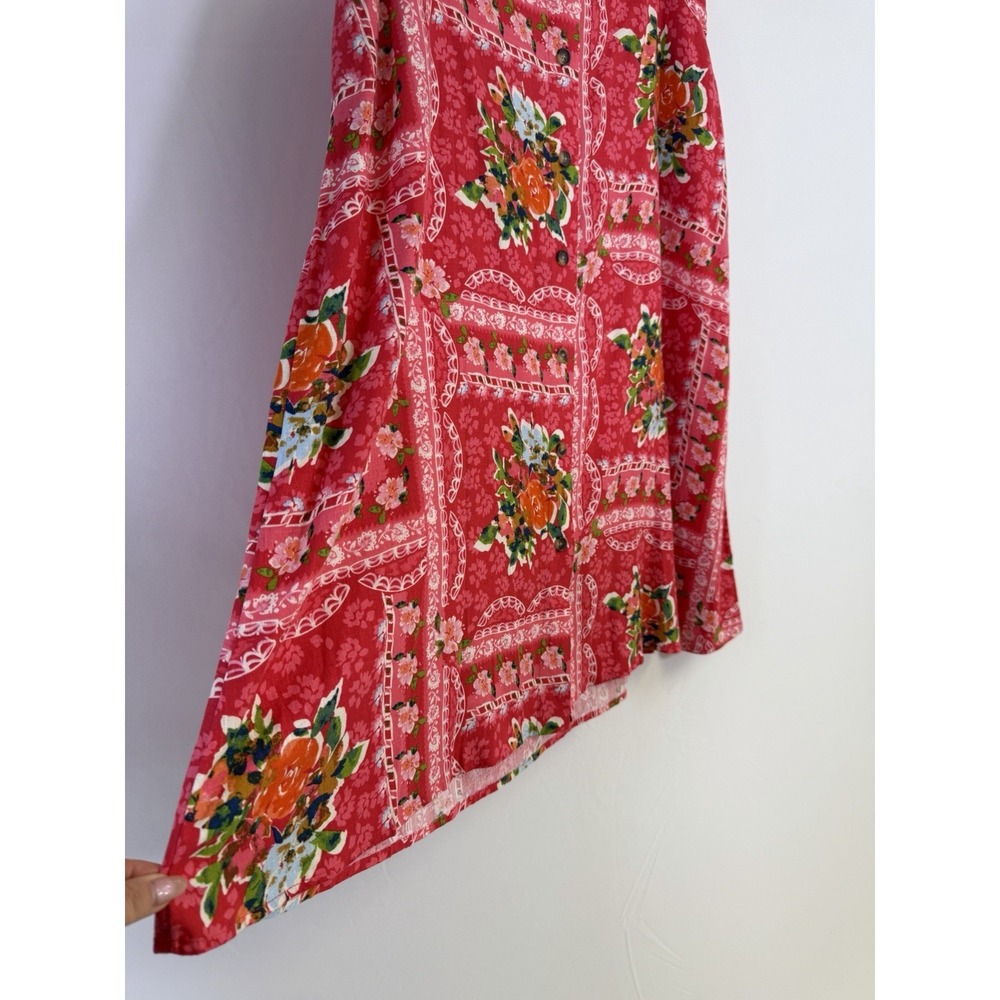 Lauren Conrad Red Floral Midi Skirt Linen Blend Women's XXL Elastic Waist Fairy - Picture 2 of 10